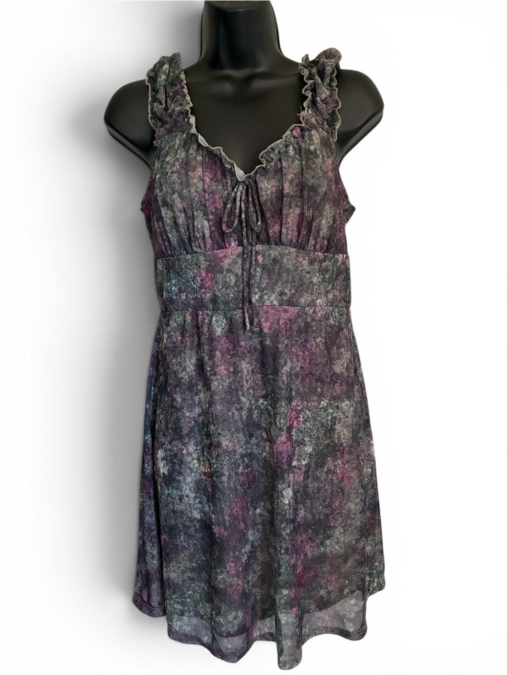 Fairy Grunge Whimsigoth Y2k 2000s  Floral Babydoll Dress Purple and Green Sz M